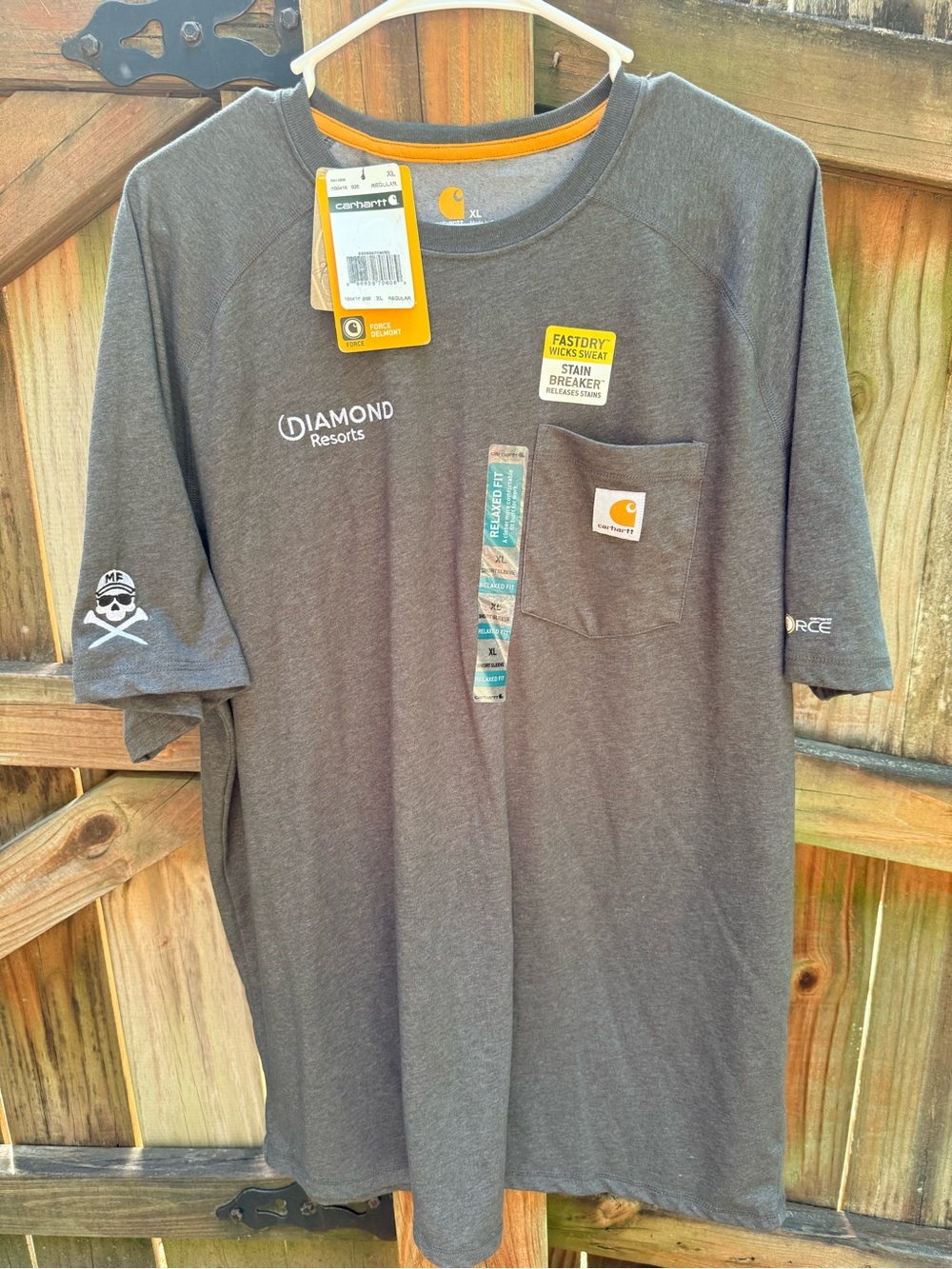 Carhartt Gray Pocket Tee with Yellow Trim and Tags